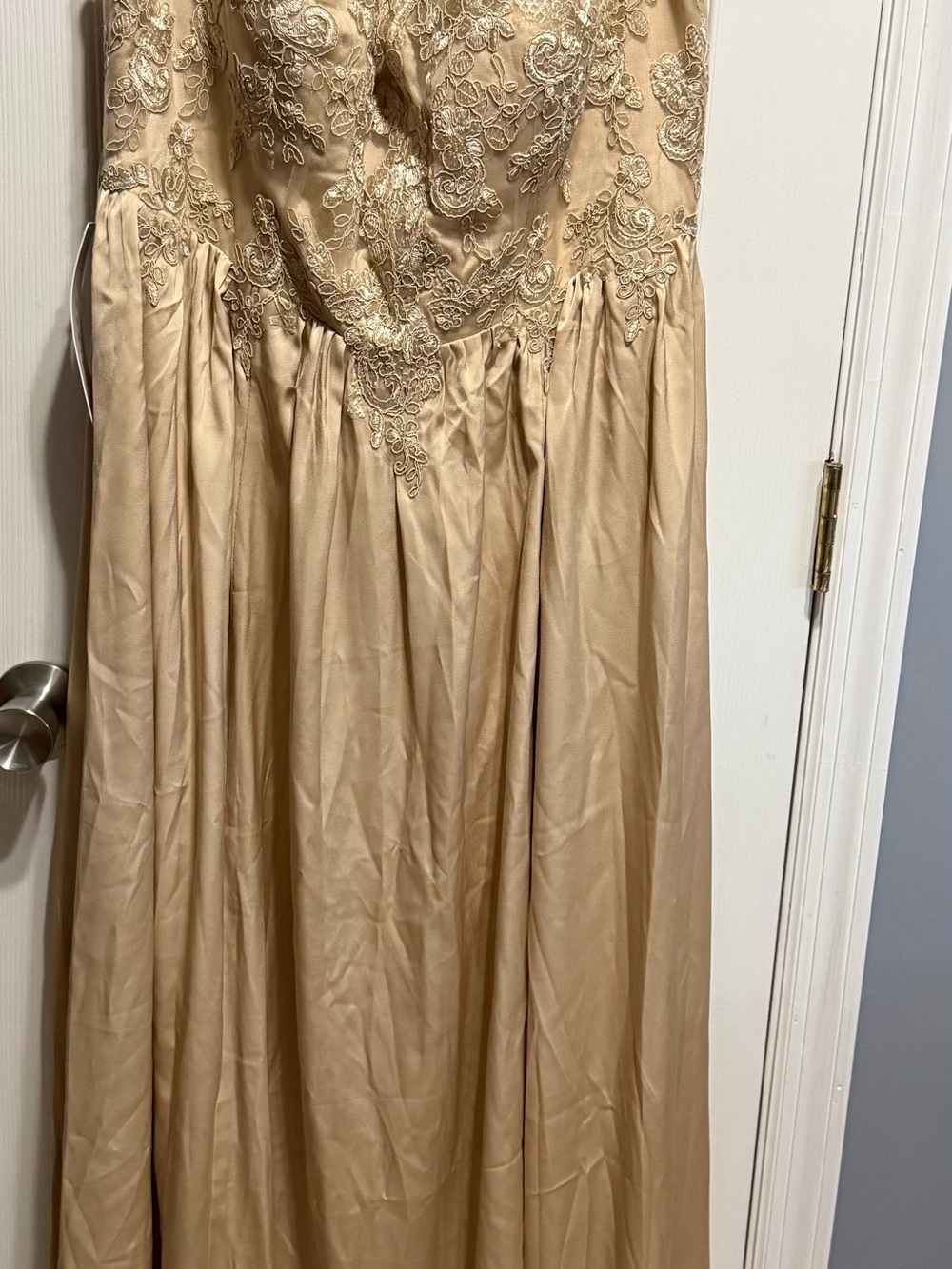 Azazie Champagne Lace Bodice Maxi Dress